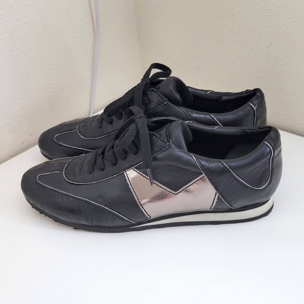 Nine West Black Leather Silver Star Sneakers Y2K Vintage Lace-up